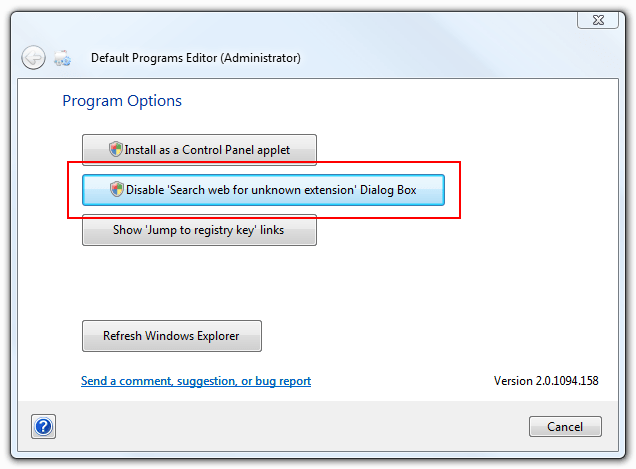 Disable 'Search web for unknown extension' Dialog Box