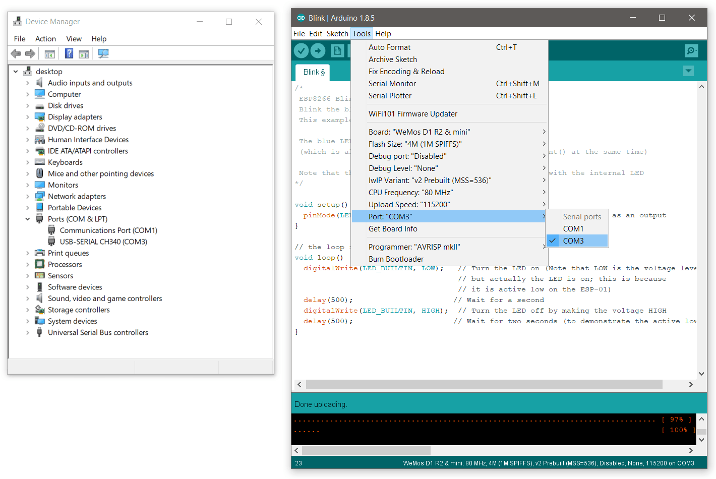 picking the right com port in the arduino ide